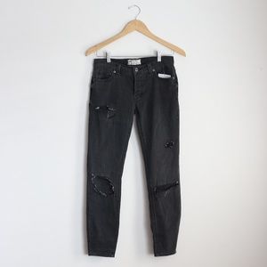 NEW! FREE PEOPLE Distressed Fishnet Skinny Jeans